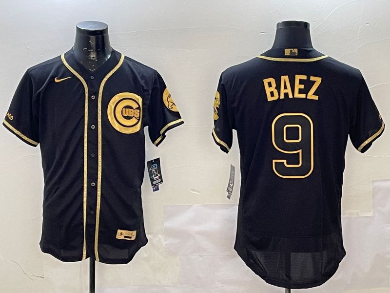 Men Chicago Cubs #9 Baez Black Gold Elite 2025 Nike MLB Jersey style 1